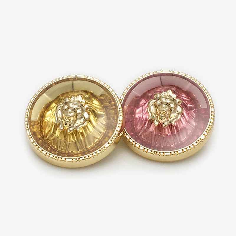 Gold/Silver Lion Head Round Metal Transparent Resin Shank Buttons 20PCS