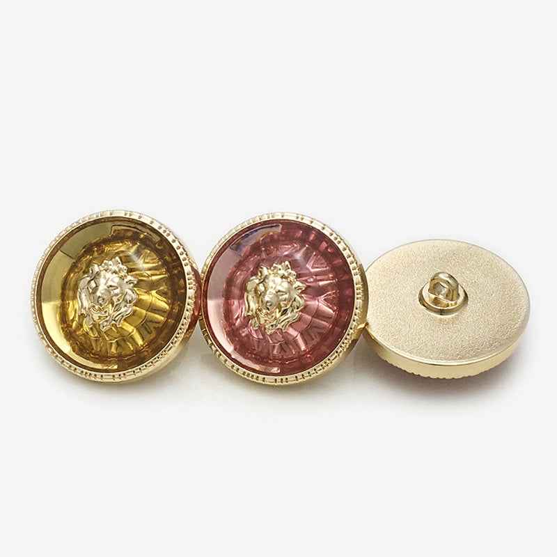 Gold/Silver Lion Head Round Metal Transparent Resin Shank Buttons 20PCS
