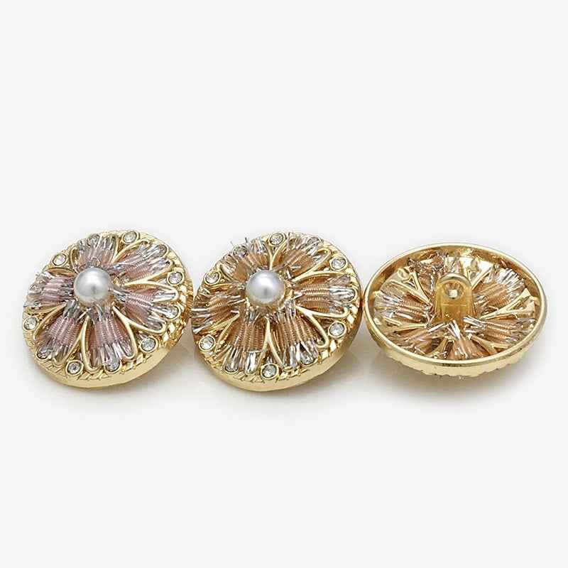 Hand-Knitted Floral Rope Pearl & Rhinestone Shank Buttons 20pcs