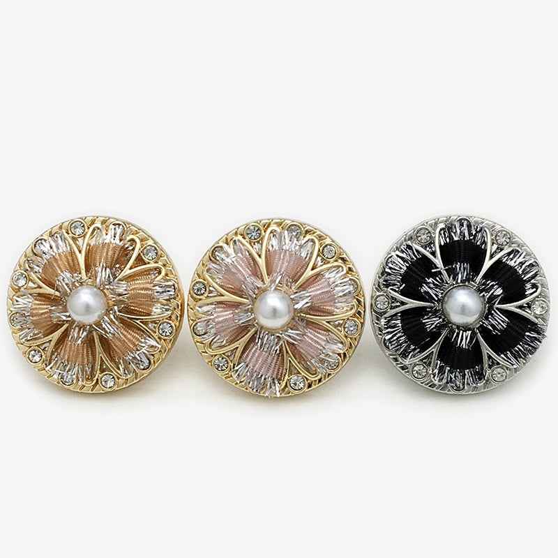 Hand-Knitted Floral Rope Pearl & Rhinestone Shank Buttons 20pcs