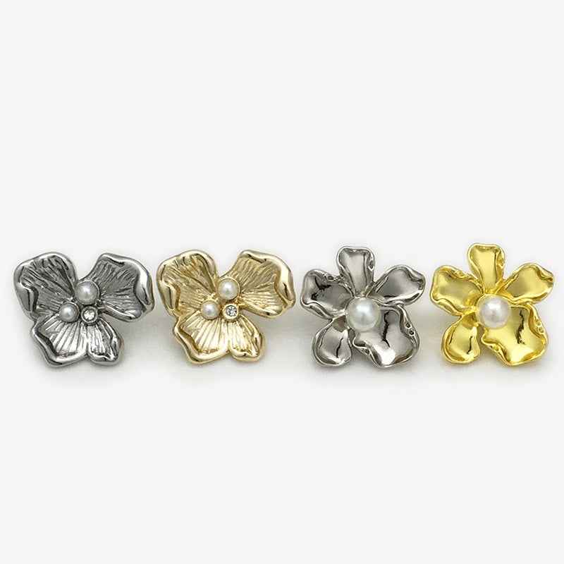 Irregular Flower Pearl Decorated Metal Buttons for Fur Coats 20PCS