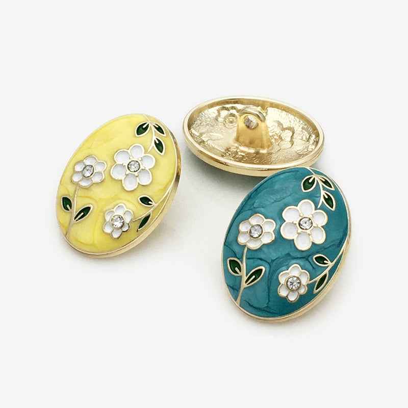 17.5mm/22.5mm Enamel Oval Floral Metal Buttons