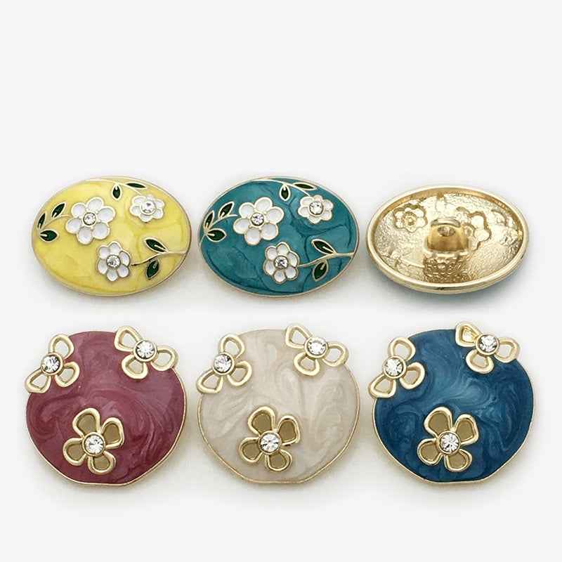 17.5mm/22.5mm Enamel Oval Floral Metal Buttons