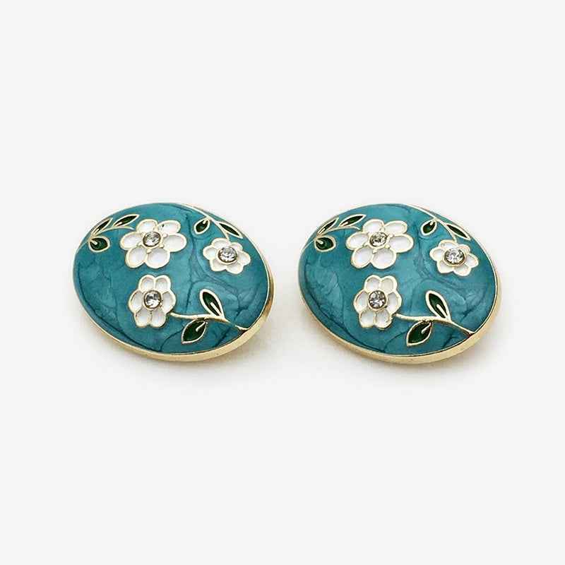 17.5mm/22.5mm Enamel Oval Floral Metal Buttons