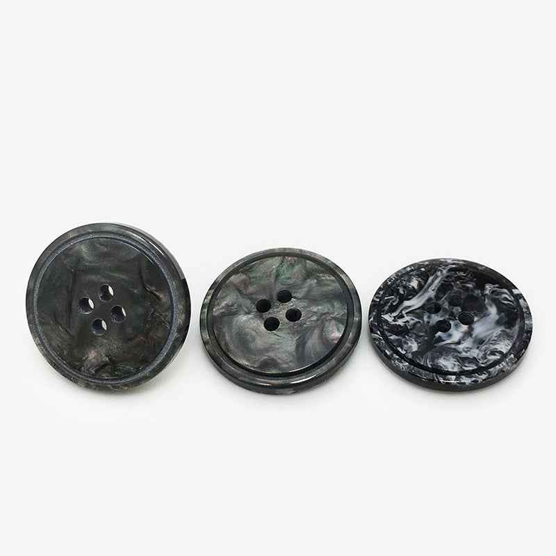Round 4-Hole Glossy Marble Texture Resin Hand-Sewn Buttons 50-Piece