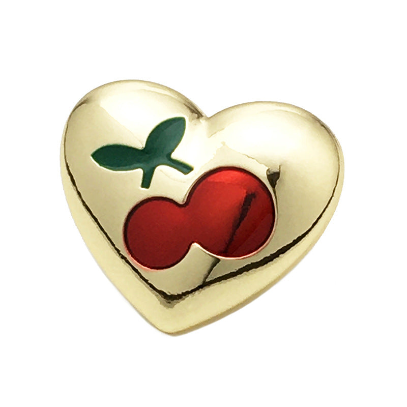 Heart-Shaped Red Cherry & Strawberry Oval Metal Button 20pcs