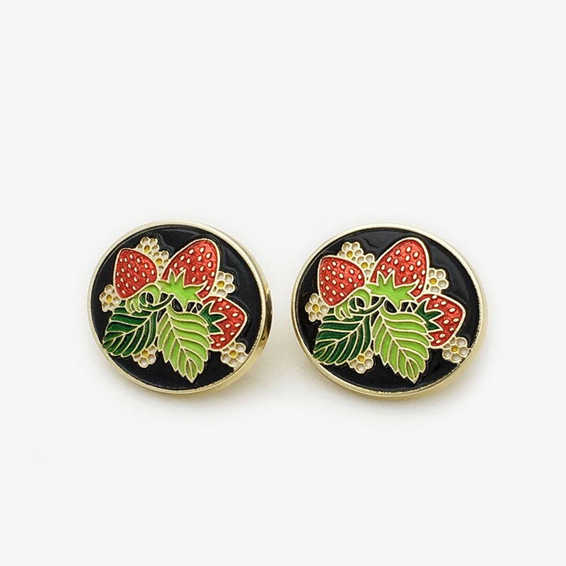 Heart-Shaped Red Cherry & Strawberry Oval Metal Button 20pcs