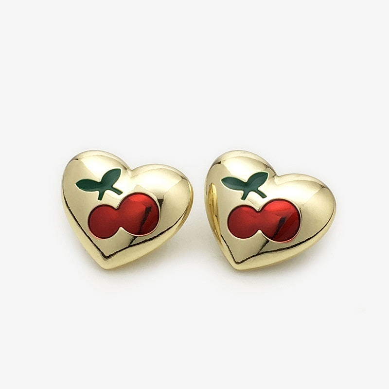 Heart-Shaped Red Cherry & Strawberry Oval Metal Button 20pcs