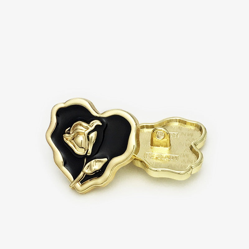 Gold White Silver Black Irregular Heart Rose Metal Button 20pcs