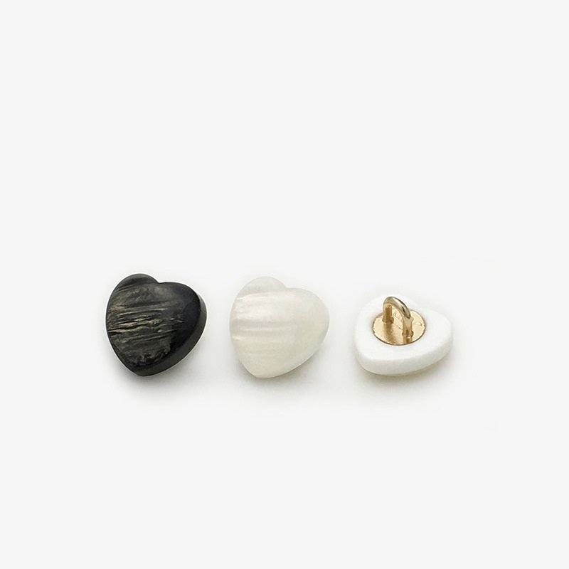 11mm Pearly Heart-Shaped Resin Shirt Buttons with Metal Shank 30pcs