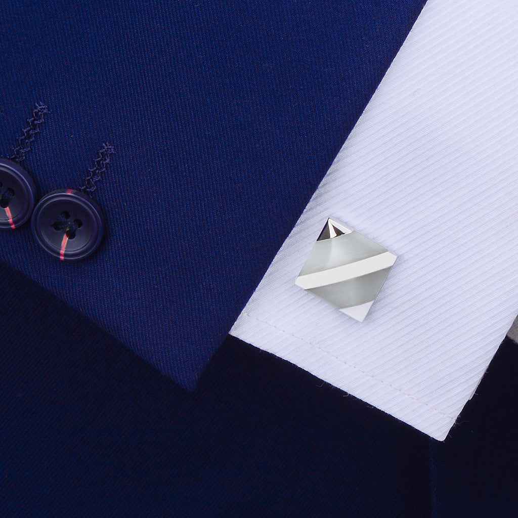 Unique Men's White Slash Double-Row Cat's Eye Cufflinks