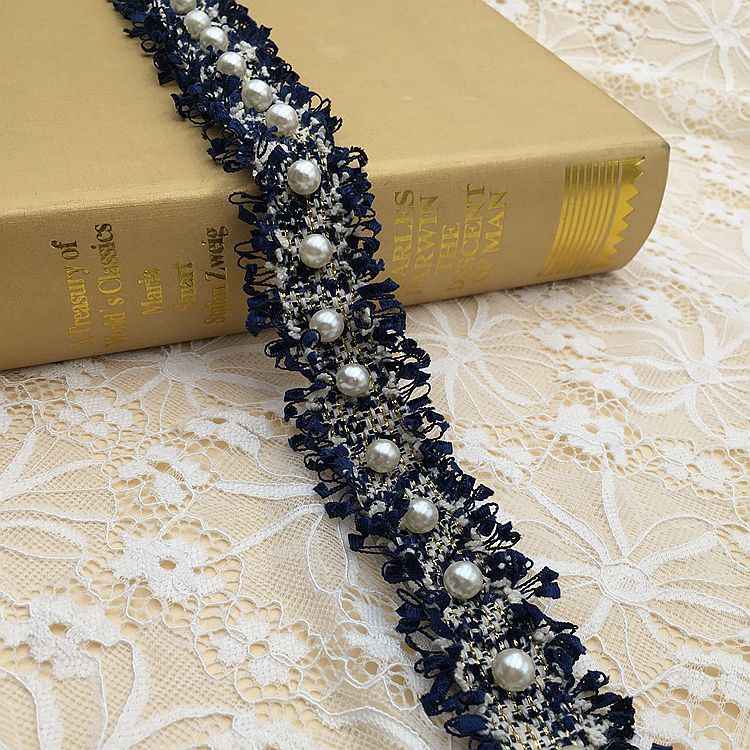 3cm Polyester Fringe Trim with Faux Pearl Accents – 10 Yards
