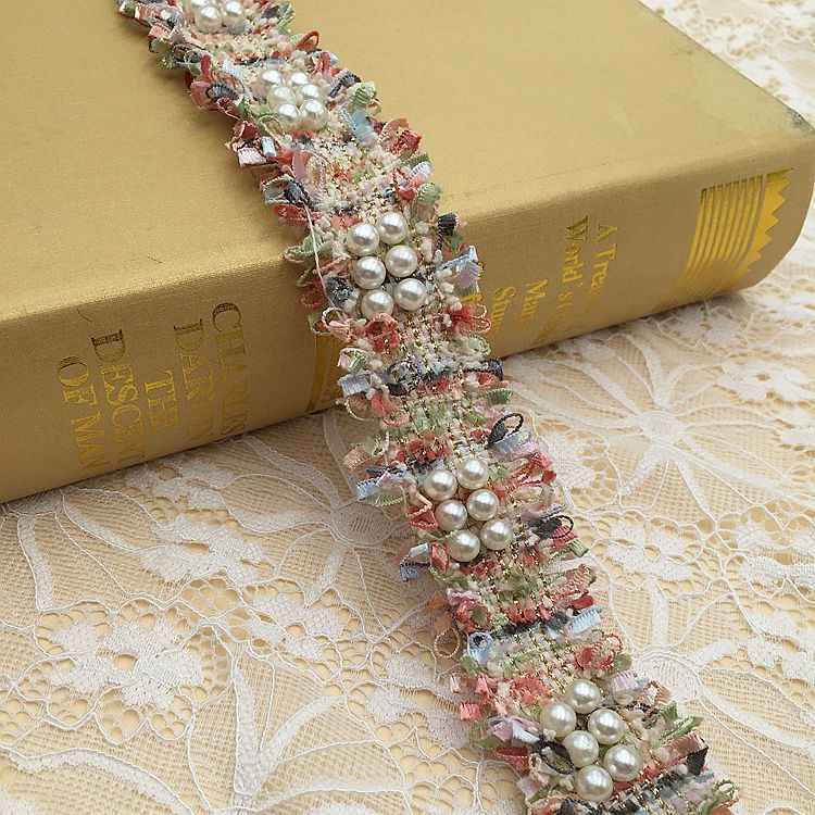 3cm Polyester Fringe Trim with Faux Pearl Accents – 10 Yards
