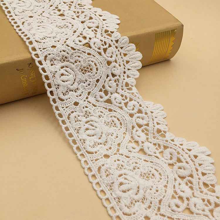 9.5cm White Cotton Geometric Embroidered Lace Trim – 5 Yards