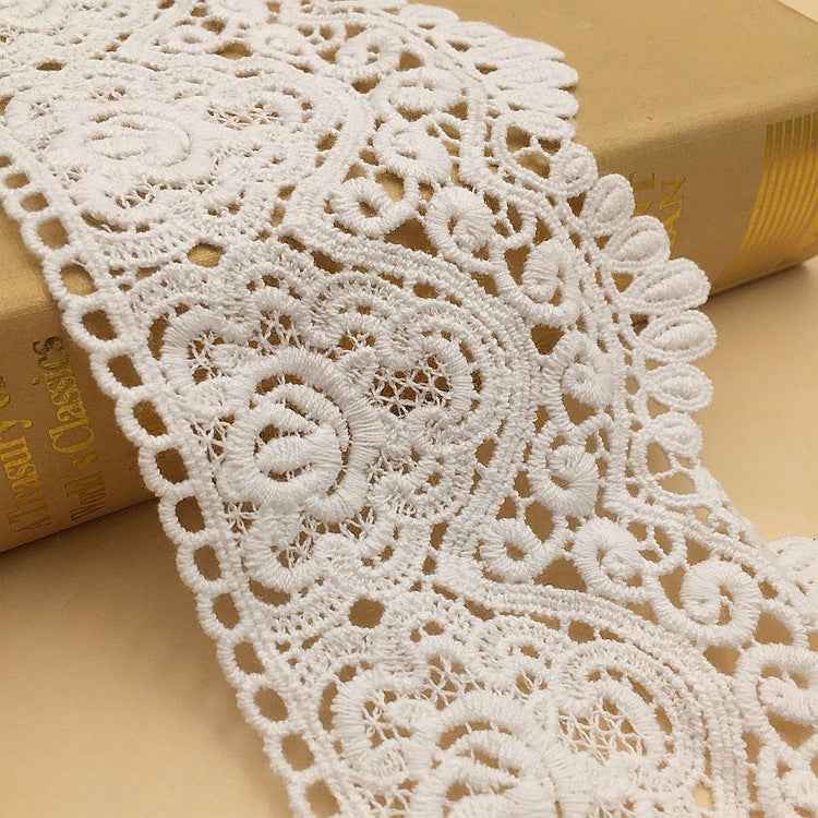 9.5cm White Cotton Geometric Embroidered Lace Trim – 5 Yards