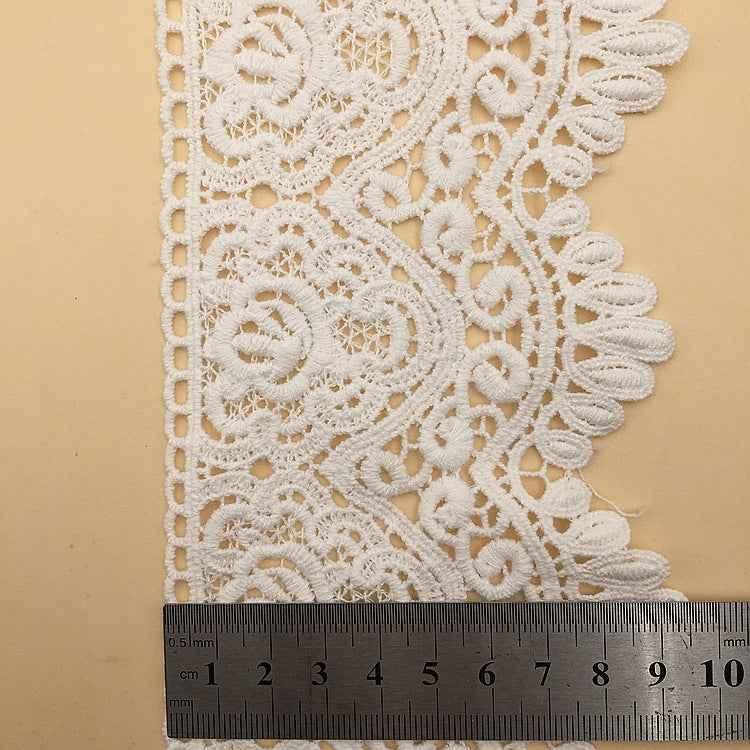 9.5cm White Cotton Geometric Embroidered Lace Trim – 5 Yards