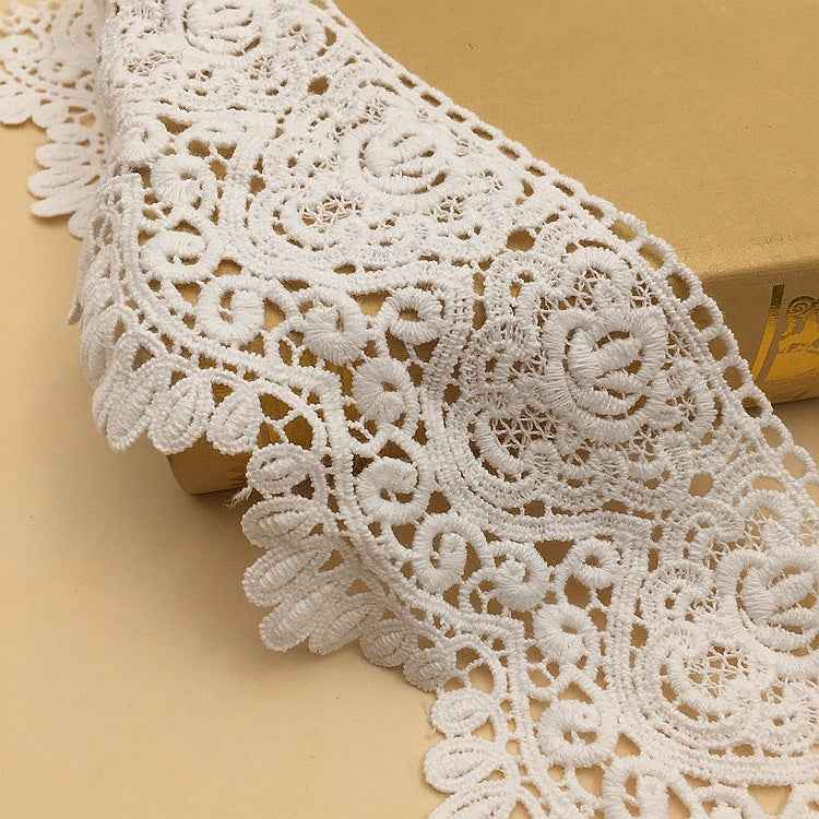 9.5cm White Cotton Geometric Embroidered Lace Trim – 5 Yards