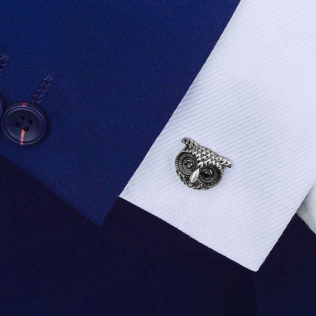 Owl-Shaped Antique Silver Cufflinks for Men