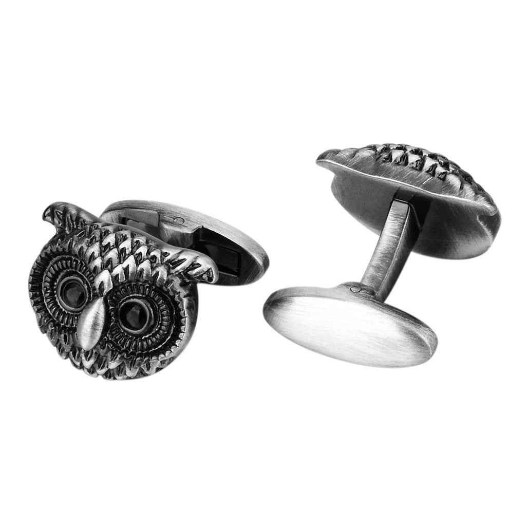 Owl-Shaped Antique Silver Cufflinks for Men