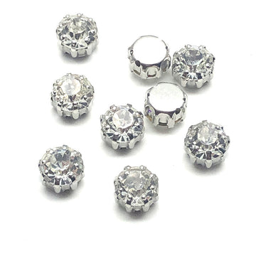 8mm round glass crystal buttons, 8-claw flat back, clear stones with silver settings