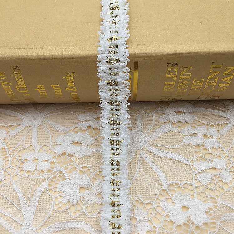 1.5cm Polyester Metallic Fringe Trim with Gold Silver Threads 20 Yards