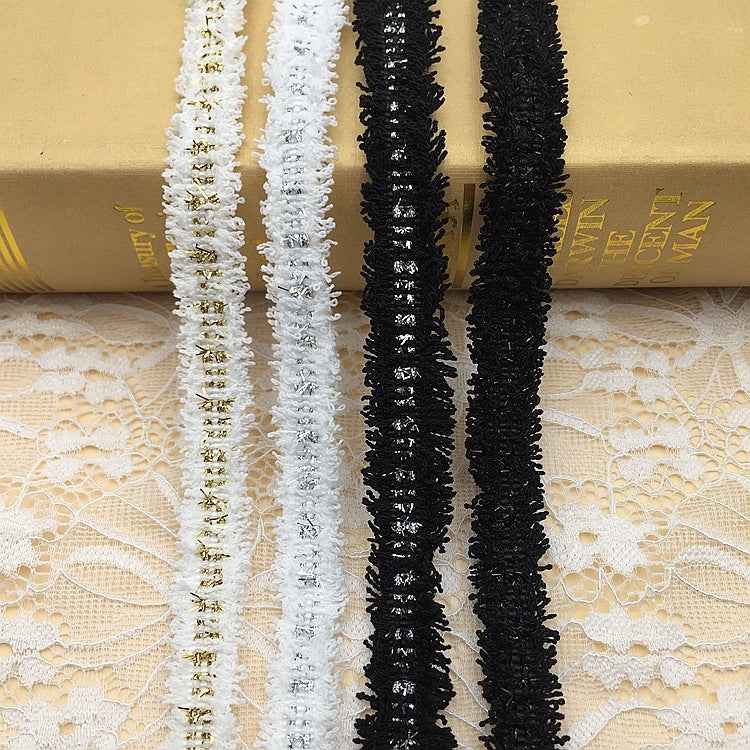 1.5cm Polyester Metallic Fringe Trim with Gold Silver Threads 20 Yards