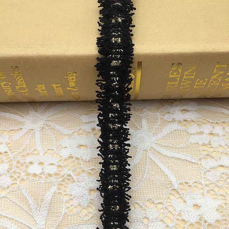 1.5cm Polyester Metallic Fringe Trim with Gold Silver Threads 20 Yards