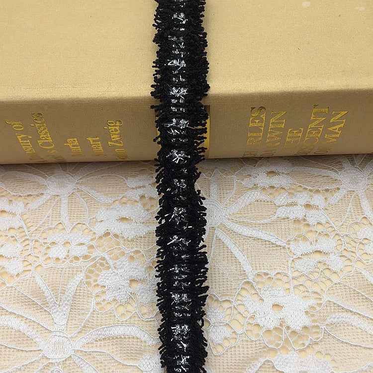 1.5cm Polyester Metallic Fringe Trim with Gold Silver Threads 20 Yards