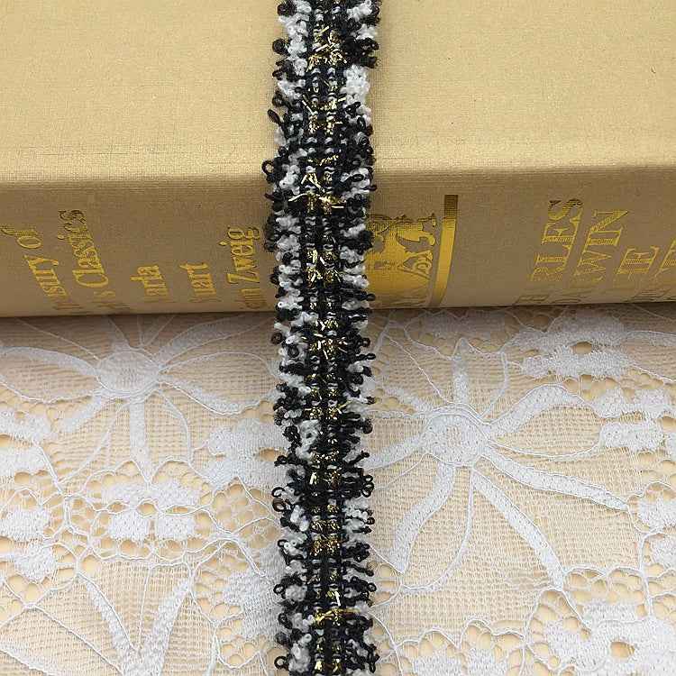 1.5cm Polyester Metallic Fringe Trim with Gold Silver Threads 20 Yards