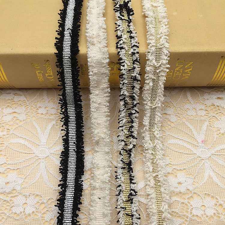 1.5cm Polyester Metallic Fringe Trim with Gold Silver Threads 20 Yards