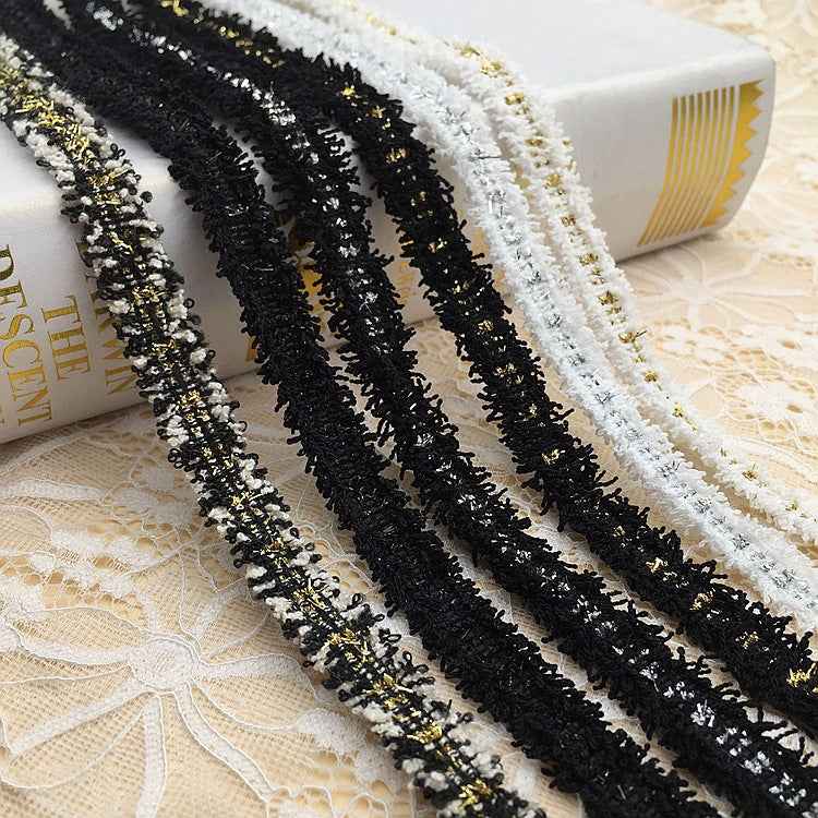 1.5cm Polyester Metallic Fringe Trim with Gold Silver Threads 20 Yards