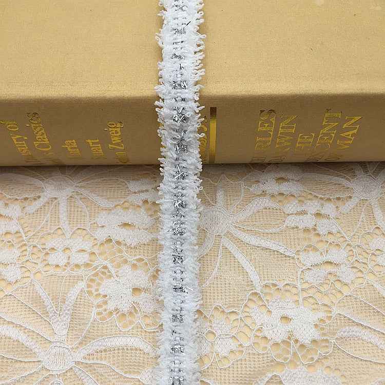 1.5cm Polyester Metallic Fringe Trim with Gold Silver Threads 20 Yards