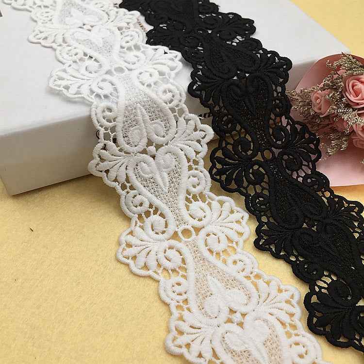 8cm White Black Milk Silk Water-Soluble Embroidered Lace Trim 15 Yards