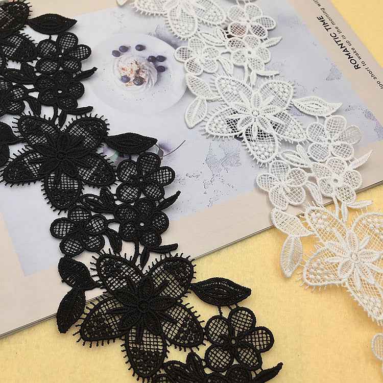 9.5cm White Black Milk Silk Embroidered Lace Trim – 10 Yards