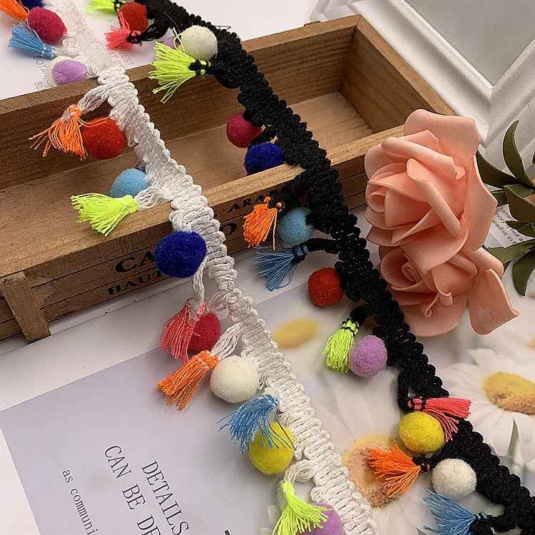 4.5/6cm Multicolor Pom-Pom Fringe Cotton Lace Trim – 25 Yards