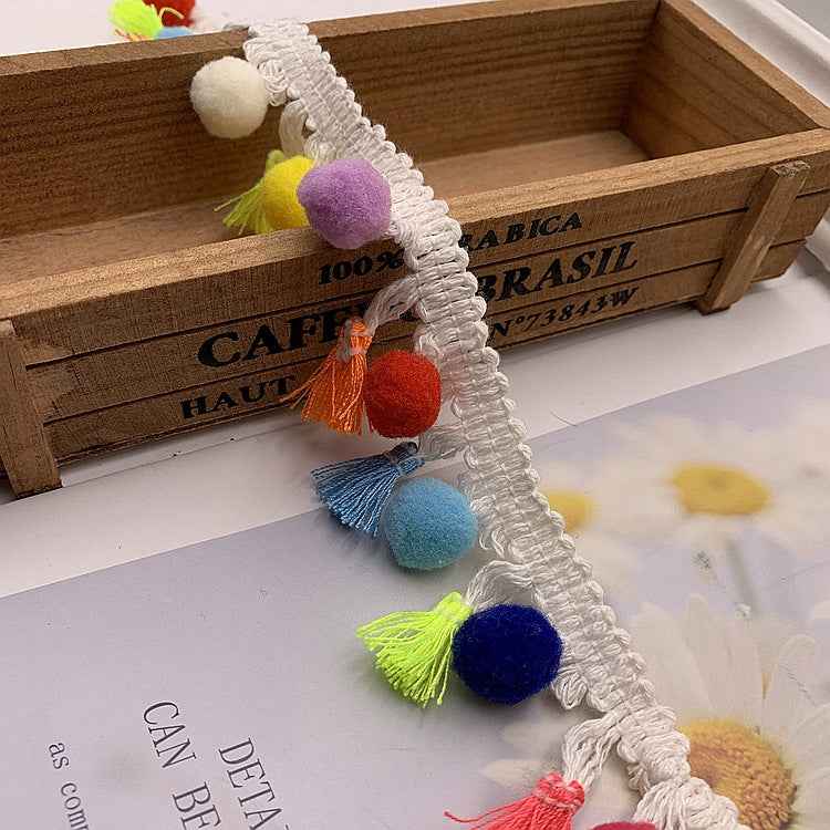4.5/6cm Multicolor Pom-Pom Fringe Cotton Lace Trim – 25 Yards