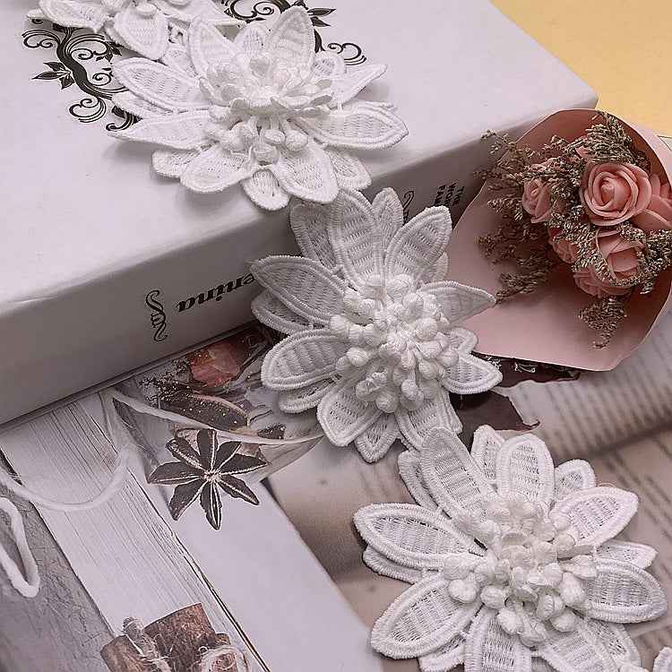 8.5cm Water-Soluble Milk Silk 3D Floral Embroidery Lace Trim 5Yards