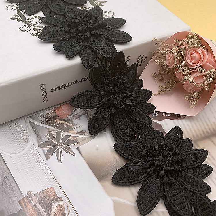 8.5cm Water-Soluble Milk Silk 3D Floral Embroidery Lace Trim 5Yards