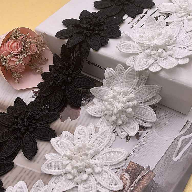 8.5cm Water-Soluble Milk Silk 3D Floral Embroidery Lace Trim 5Yards