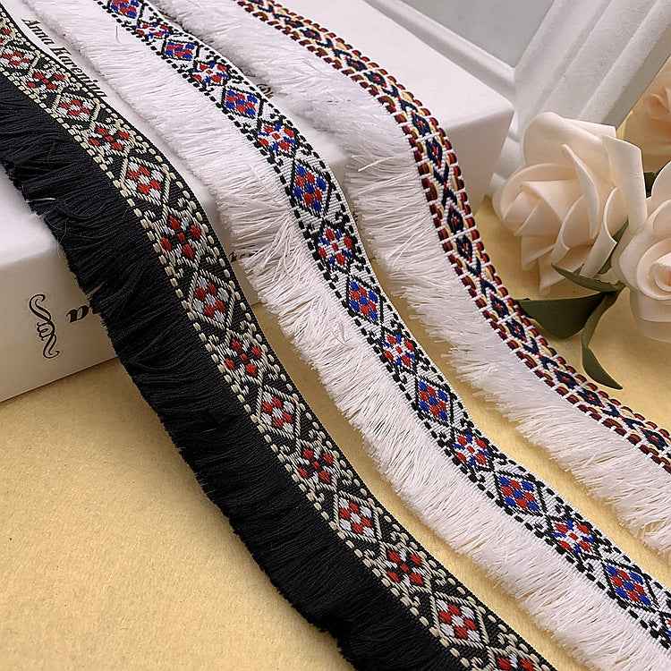 3.5CM Ethnic Jacquard Fringe Lace Trim Bohemian DIY Clothing 10 Yards