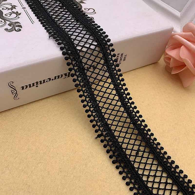 3.5/4.5cm Black White Milk Fiber Embroidered Grid Lace Trim – 10 Yards