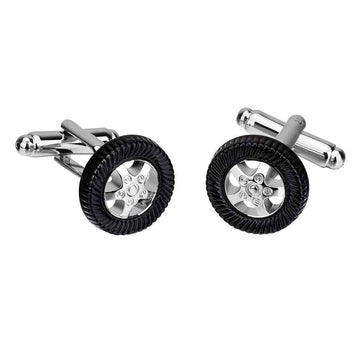 Unique Black Enamel Tire-Shaped Cufflinks
