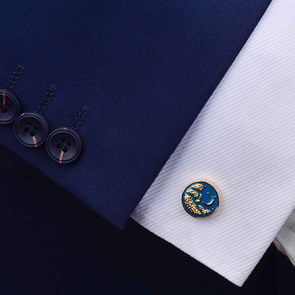 Elegant Blue Drip Moon Cufflinks for Men