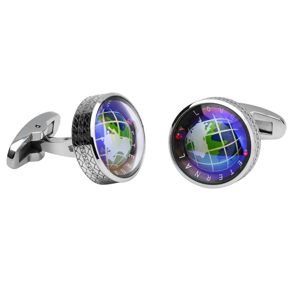 Unique Globe Blue Rotating Earth Cufflinks for Men