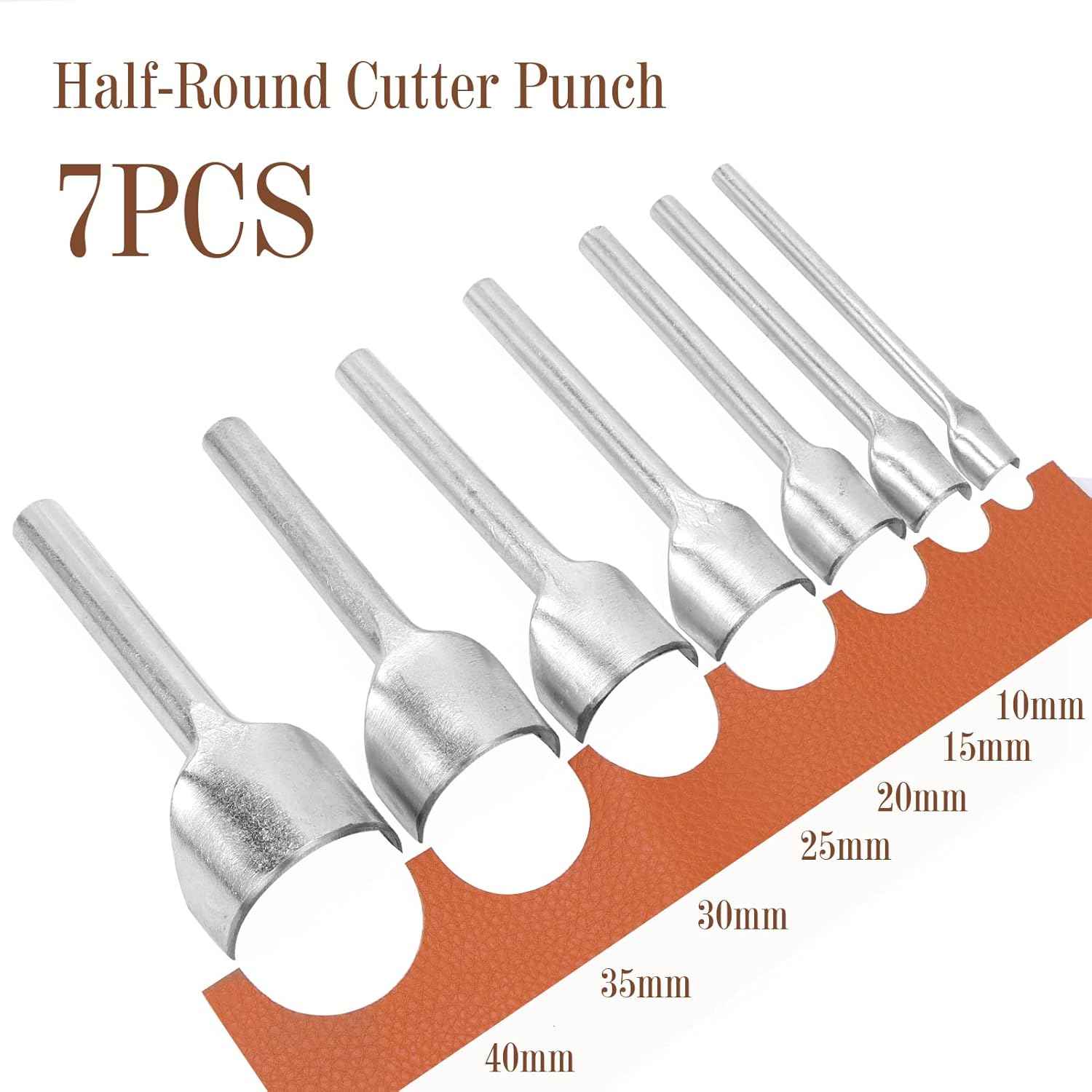 7pcs 1/2 Round Leather Edge Cutter Punch 10-40mm