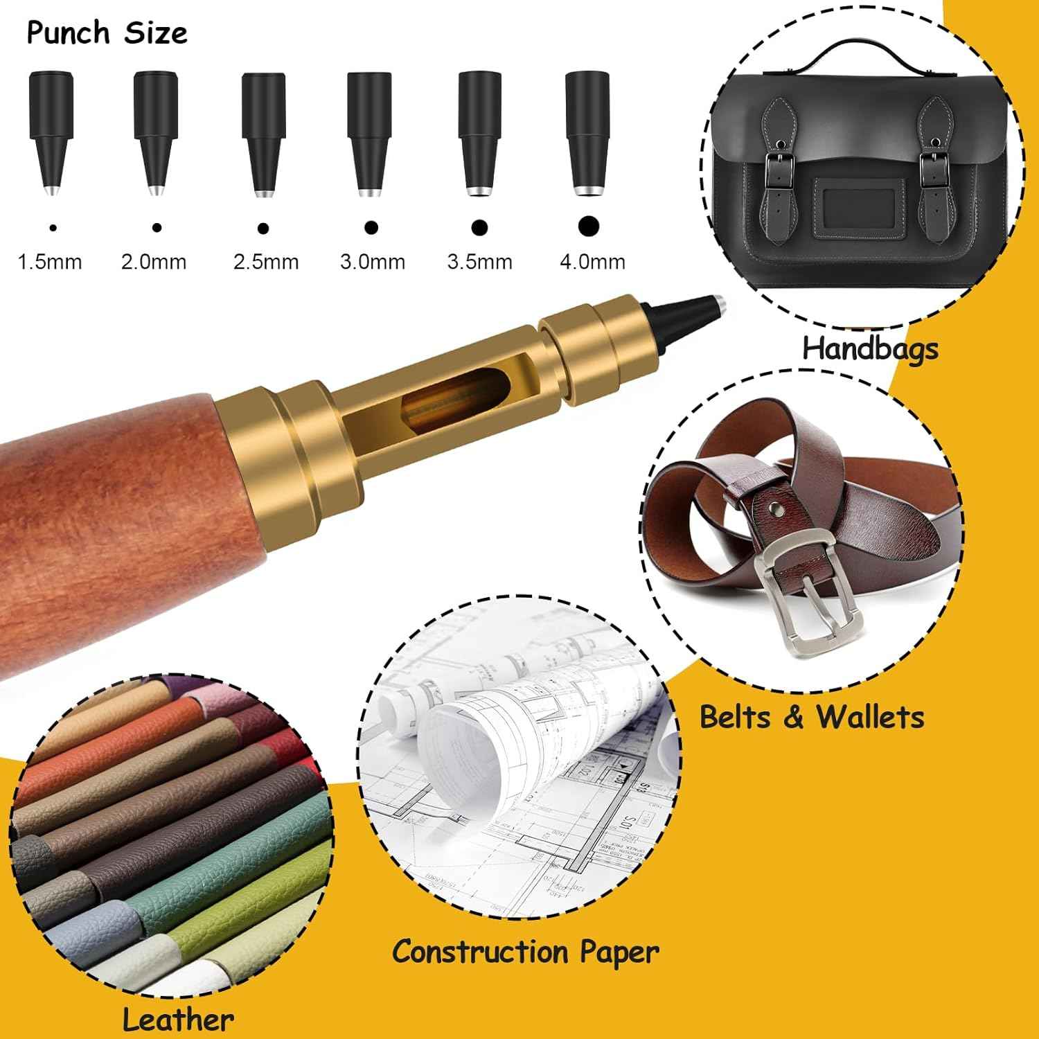 Wood Handle Leather Belt Hole Puncher Japanese Screw Punch Tool