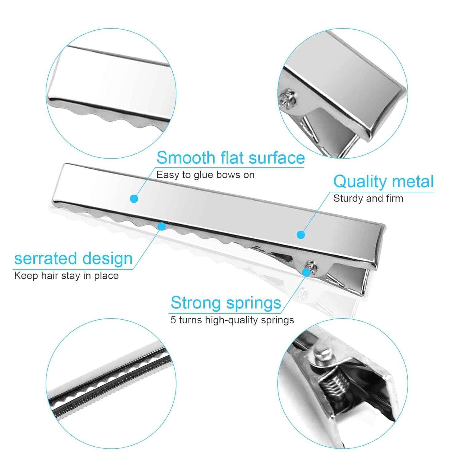 210PCS Single Prong Metal Clips for Hair Bows and Crafts Silver