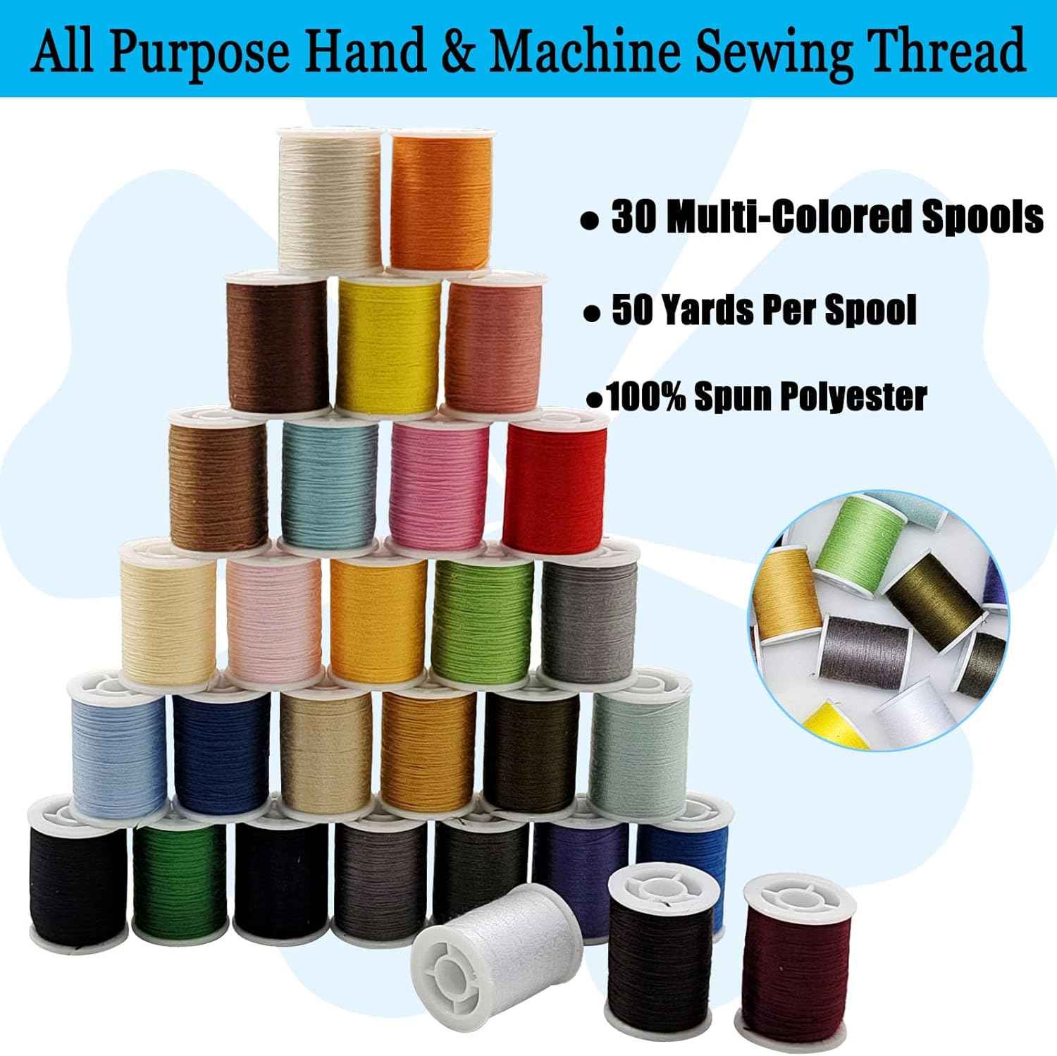 Polyester Sewing Thread Set - 30 Assorted Colors, 50 Yards