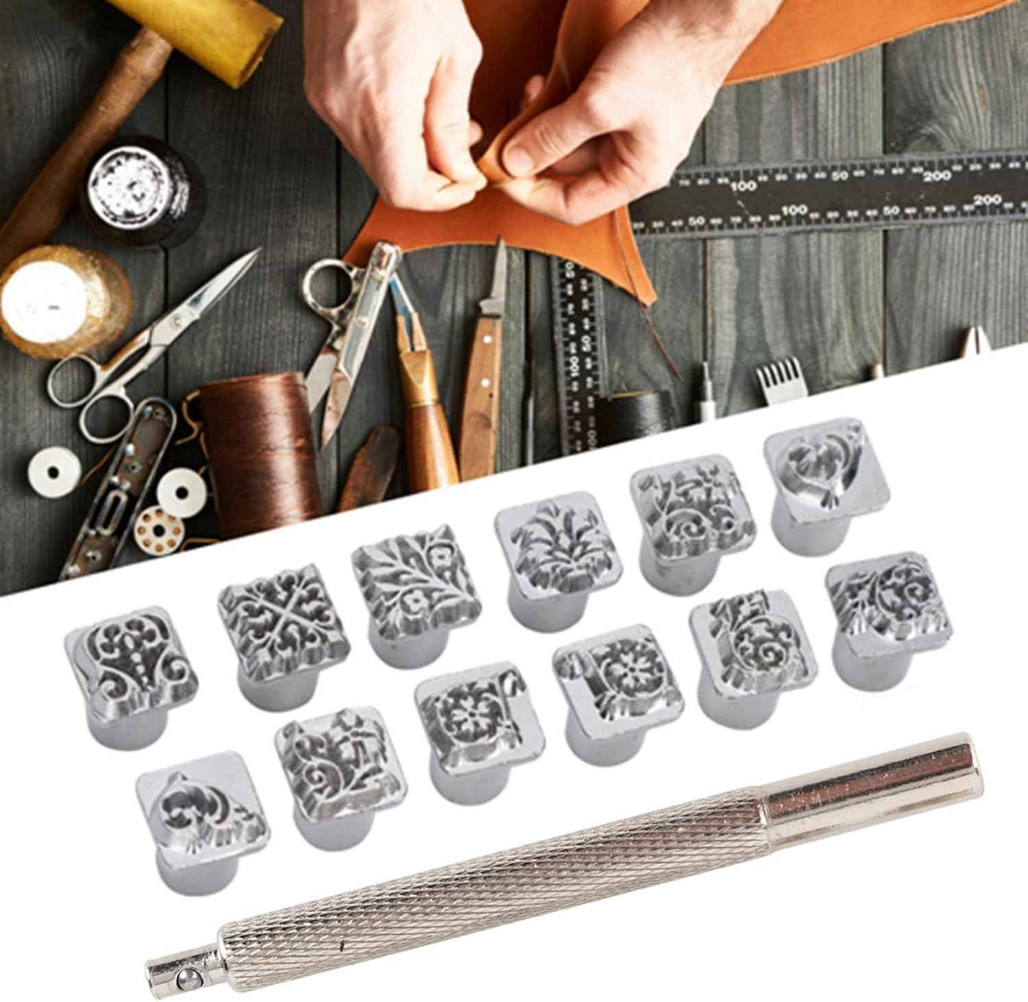 12pcs Stamp Tool Set Leather Punching Head Tools