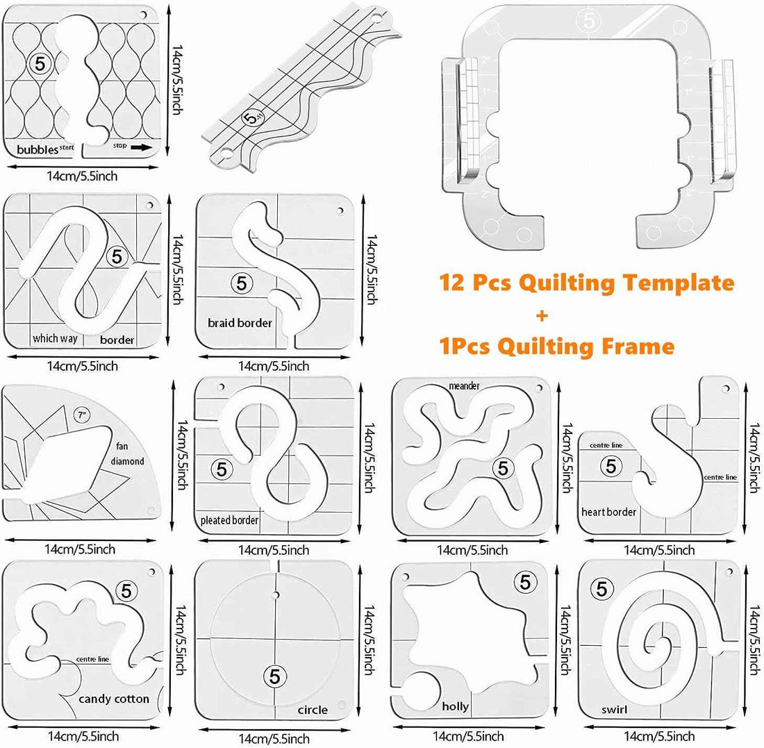 13 Pieces Free Motion Quilting Template with Quilting Frame